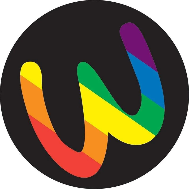 Rainbow 'W' logo on a black background