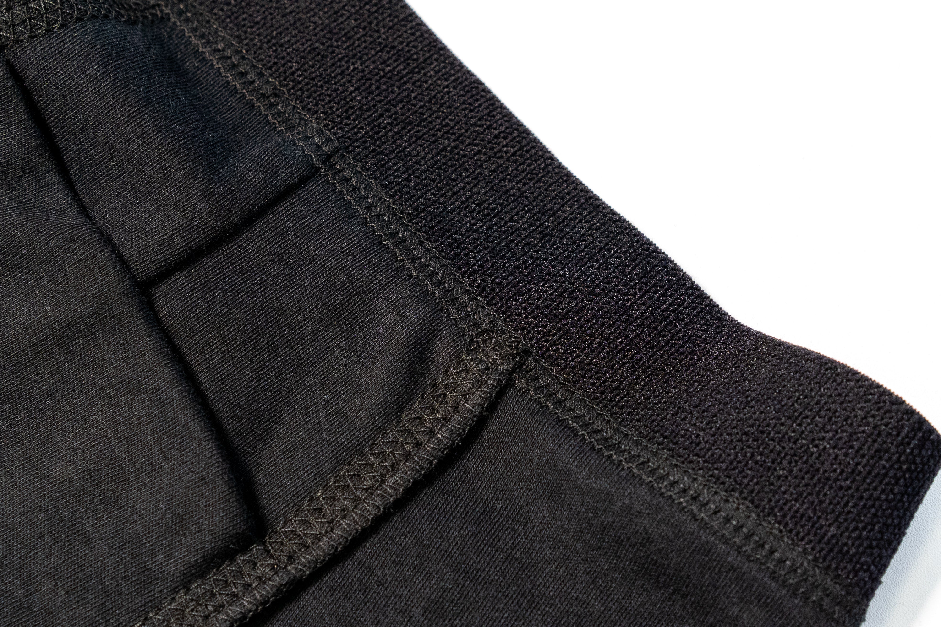 Close-up of black boxers on a white background